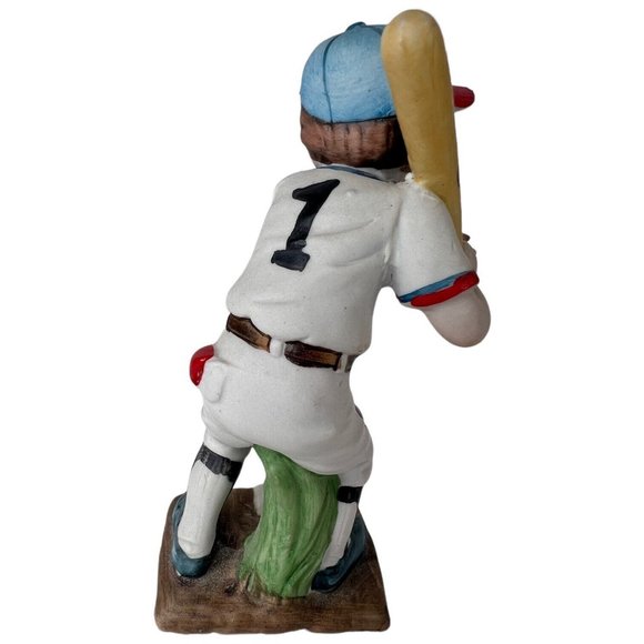 Vintage Ceramic Boy Baseball Player Figurine Batter Brown Hair Uniform 6.25” - Picture 4 of 8